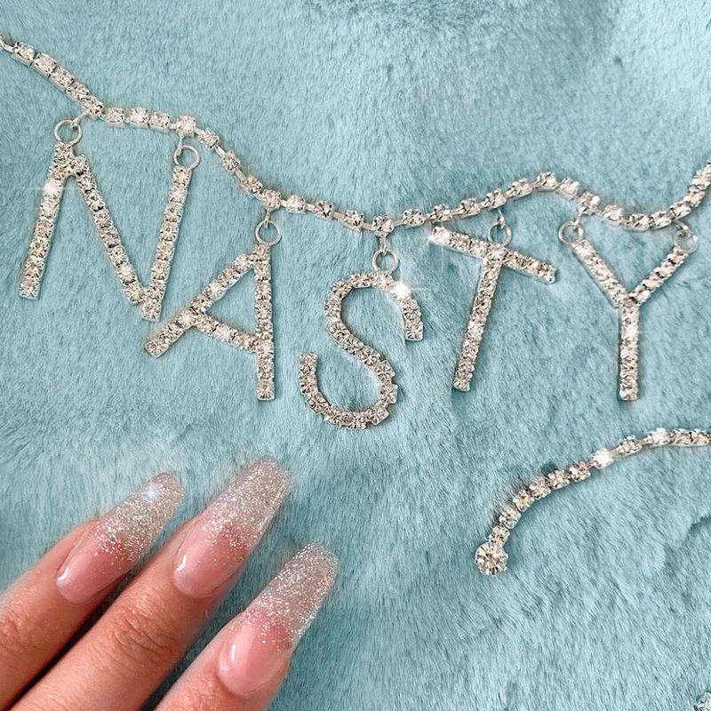 

LETTER Fonts Body Crystal Inserted Chain Sexy Bling Bling Gliter Glory Waist Chains Harness