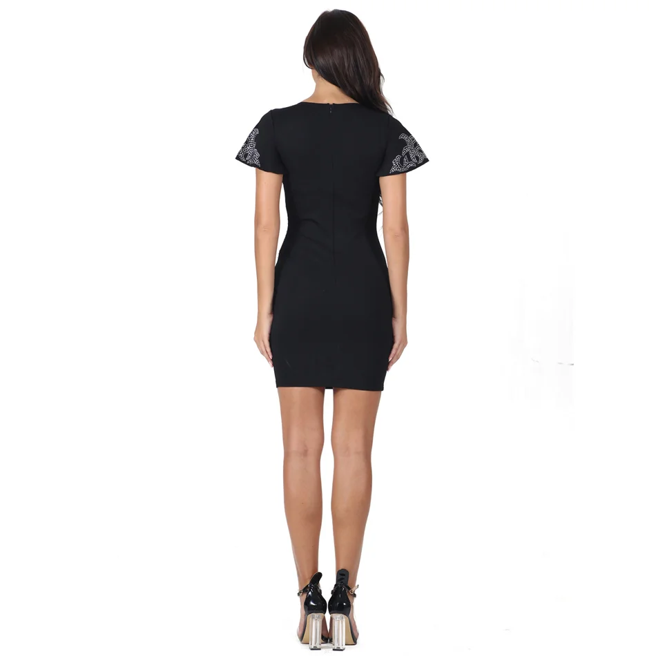 S Curve Бисероплетение Bodycon платье кристалл красочные бусины Украшенные Мини Вечерние ночной клуб платье