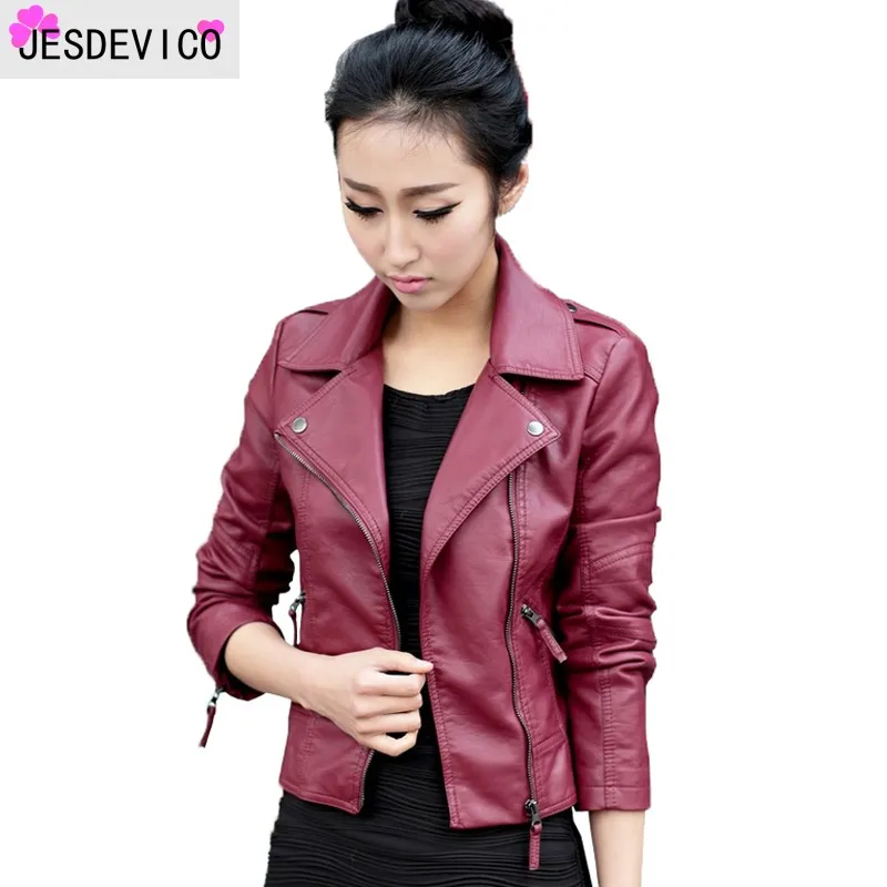 

XS-4XL Hot Sale 2019 New Women Spring Autumn Jacket Black/Red Fashion Female Coat Slim PU Leather Short Outwear Jacket Plus Size