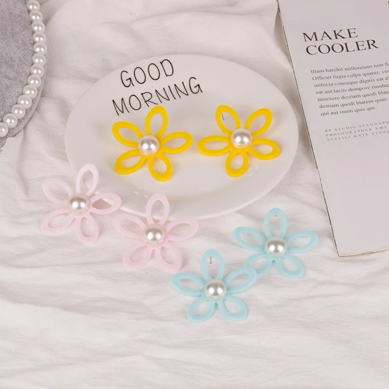 Vintage Acetic Acid Acrylic Flower Earrings for Women Acetate Resin Imitation Pearl Earings For Girls Fashion Jewelry Brincos (2)