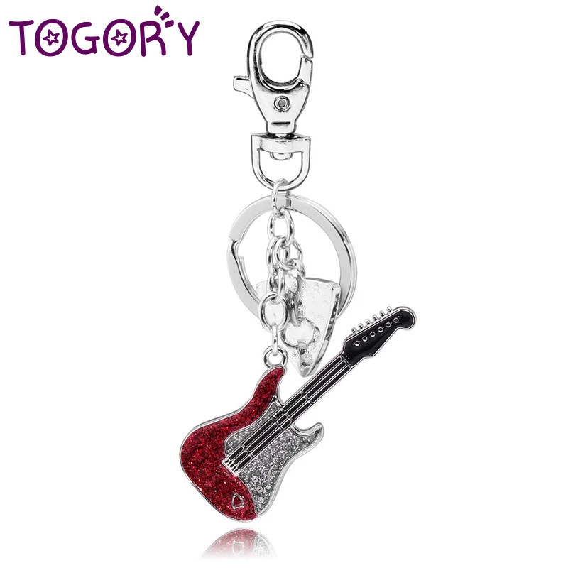 TOGORY модный гитарный брелок со стразами, цепочка, держатель, сумка с пряжкой, подвеска для автомобильных брелков, брелки KY016