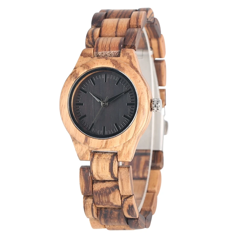 Простые Женские часы из дерева, аналоговые кварцевые часы с деревянным ремешком, элегантные модные часы для девушек, уникальные наручные часы Woody - Цвет: black dial
