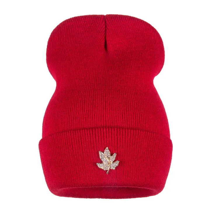 Ralferty, повседневные зимние шапки бини с кристаллами в виде листьев для женщин, Skullies, женская шапка s, Chapeu Toca bonne gorras, мужская шапка для сноуборда - Цвет: red gold