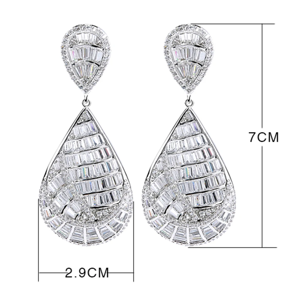 Very beautiful Long big earrings pave AAA cubic zircon crystal Women large dangling earring luxury Jewelry party Accessories