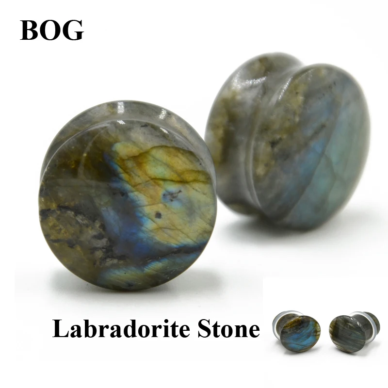 BOG-Pair Double&Single Flared Plug Labradorite Stone Ear Flesh Tunnel Plugs Glow Stone Ear Gauges Expander Body Piercing Jewelry