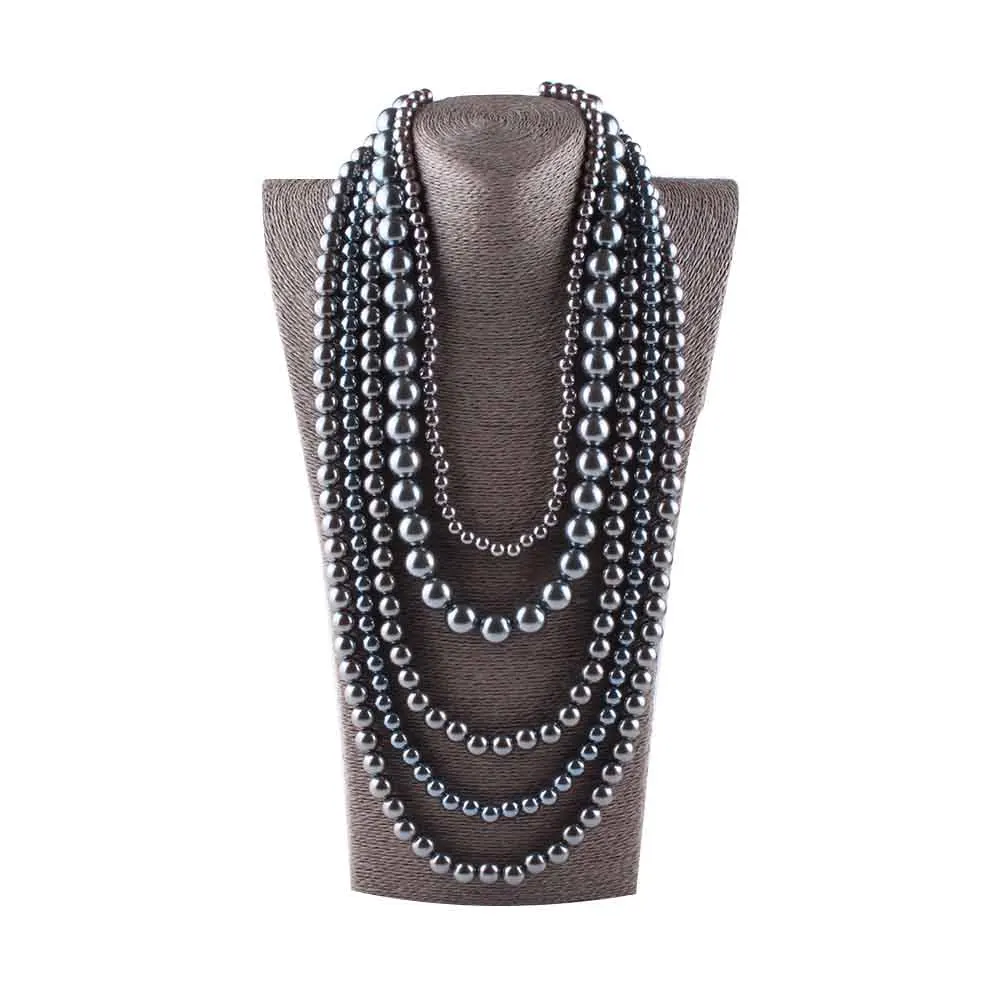 JIOFREE, большое ожерелье из искусственного жемчуга, многослойное ожерелье, популярное женское богемное ожерелье, вечерние ювелирные изделия для женщин - Окраска металла: grey 5 string