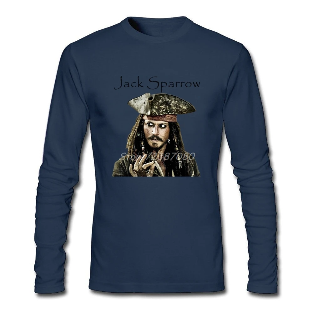 С изображением персонажа фильма «Пираты Карибского моря» 5 фильм Джека Воробья капитана футболки Топ брендовая одежда с длинными рукавами на заказ, с круглым вырезом, рубашка - Цвет: Navy