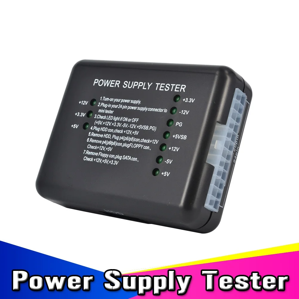 

Hot PC Computer Power Supply Tester Checker LED 20/24 Pin for PSU ATX SATA HDD Meter Measuring for PC Compute 12V 5V 3.3V