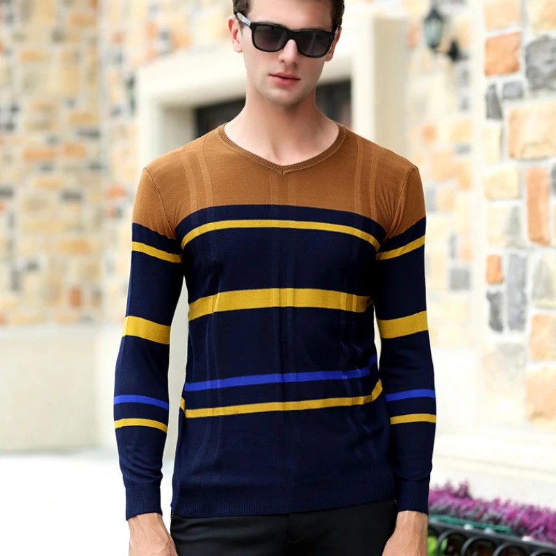Осень зима мужские пуловеры свитера модный бренд v-образный вырез свитер свободный мужской вязаный свитер Pull Hombre XXXL 50