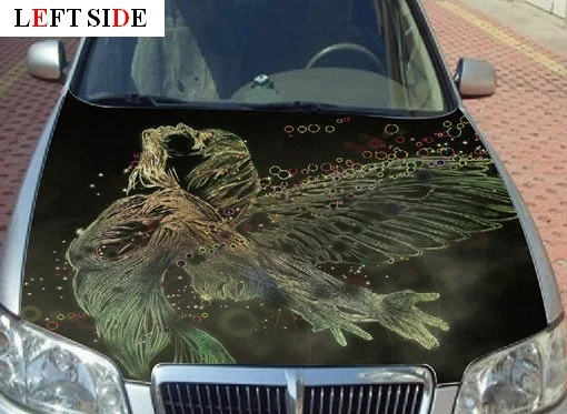 

LEFT SIDE Car Stickers HD Inkjet Water Angel Girl Feathers Customize Bonnet Waterproof Engine Hood Beautiful Personality