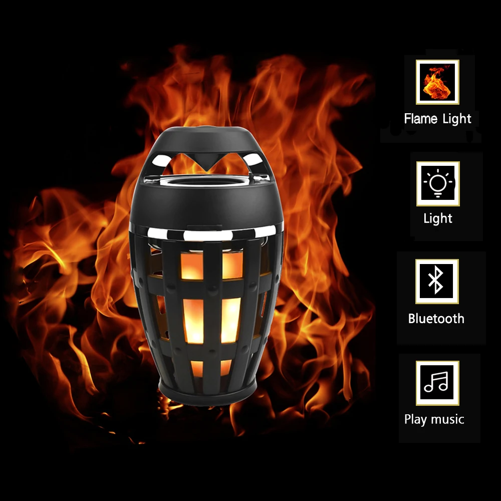 LED Flame Lamp Bluetooth Speaker USB LED Flame Effect Atmosphere Lamps