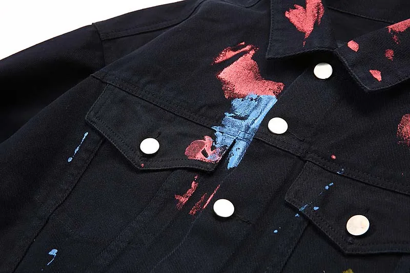 Mcikkny Brand Vintage Men's Graffiti Print Jean Jackets Paint Splash Loose Denim Jackets Hi-street Streetwear Coats For Male   (3)