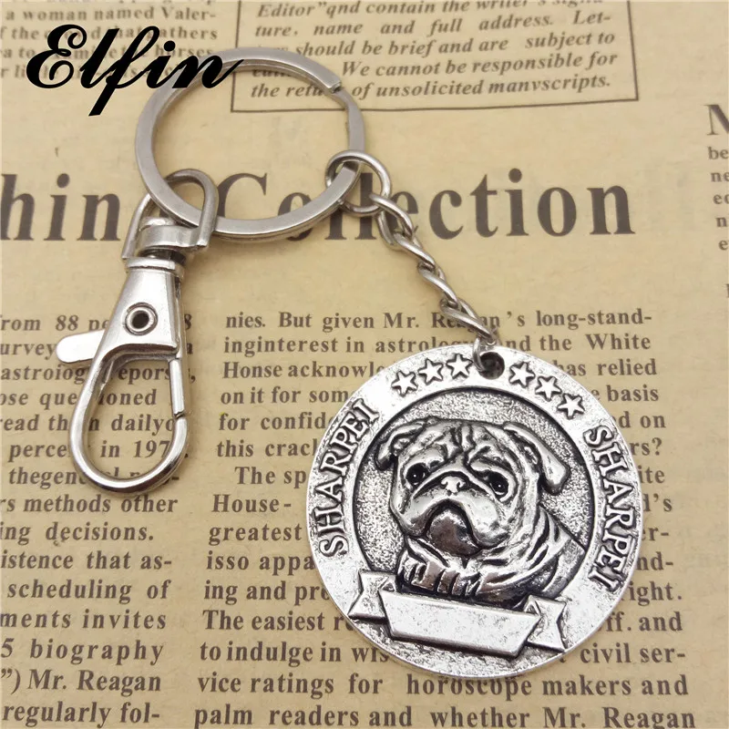 Elfin винтажные китайские брелоки Shar Pei антикварные посеребренные украшения для