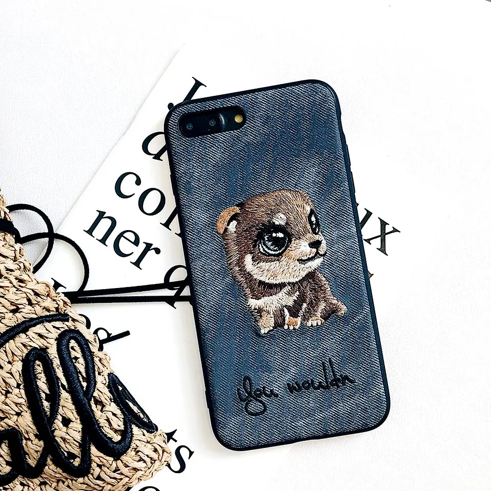 Embroidered dog phone case For iPhone 6 6S 7 8 Plus X XR XS MAX iphone Funda Drop-proof Back Covers |