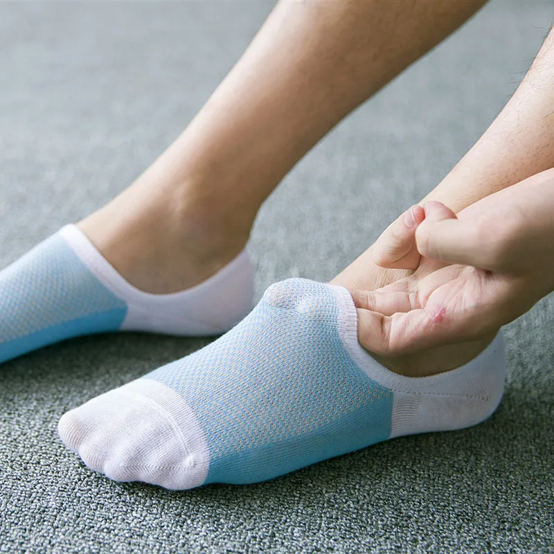 

1 Pair Unisex Summer Mesh Breathable Short Socks for Stripe Non-slip Silicone Patchwork Socks Men's Ankle Invisible Boat Socks
