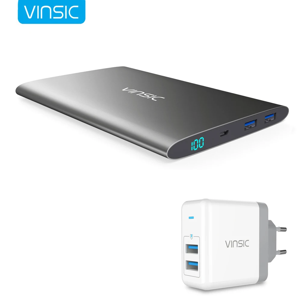 

Vinsic Ultra Silm Alien 20000mAh Power Bank 2.4A Dual USB External Battery Charger LED Display for iPhone MacBook Samsung HTC
