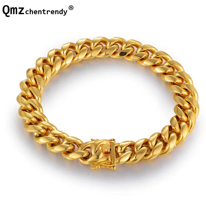 Высокое качество, нержавеющая сталь, золото, Снаряженная кубинская цепь, звено дракона, застежка, браслеты, ювелирные изделия, раппер, мужские и женские аксессуары, браслеты