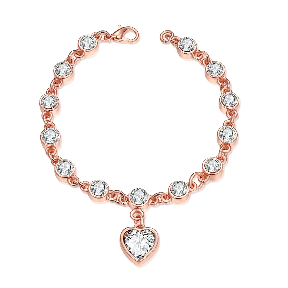 

INALIS Heart Bracelet Elegance Romantic Inlaid Rhinestone Rose God Color Chain Bracelet For Women Feamle Girl Jewelry