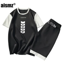 Aismz Новое поступление летний мужской спортивный костюм с короткими рукавами шорты Повседневный тонкий костюм sprots набор мужской шарф с принтом