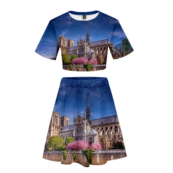 

Charm Notre-Dame de Paris 3D Summer Spring Sports Girls Short Sleeve Skirt Set Leisure 3D Print Novelty Top Luxury Harajuku