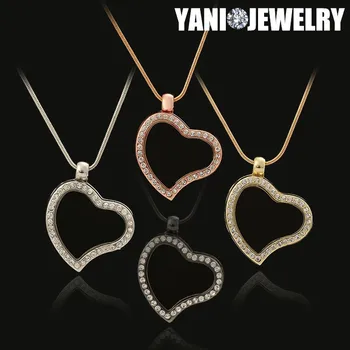 

10cs/lot Free Shipping MIX Colors 30mm Magnet Magnetic Glass Living Photo Locket Pendant Heart Floating Locket With Chains