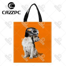 Оранжевый милый Французский бульдог в шляпе узор индивидуальный принт Водонепроницаемая нейлоновая тканевая сумка-шоппер Подарочный пакет 2 штуки в упаковке