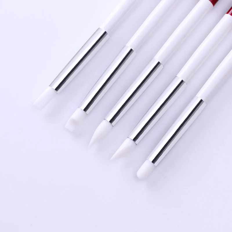 5 шт Nail Art цветок резьба ручка Kit Силиконовая головка с деревянной ручкой малярные