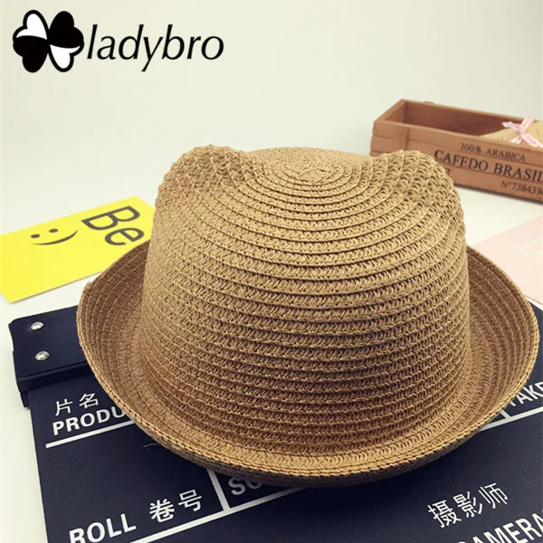 Ladybro/брендовая Милая летняя шляпа для девочек; пляжная шляпа для мальчиков; детская повседневная соломенная шляпа с кошачьими ушками; детская шапочка для путешествий - Цвет: 009