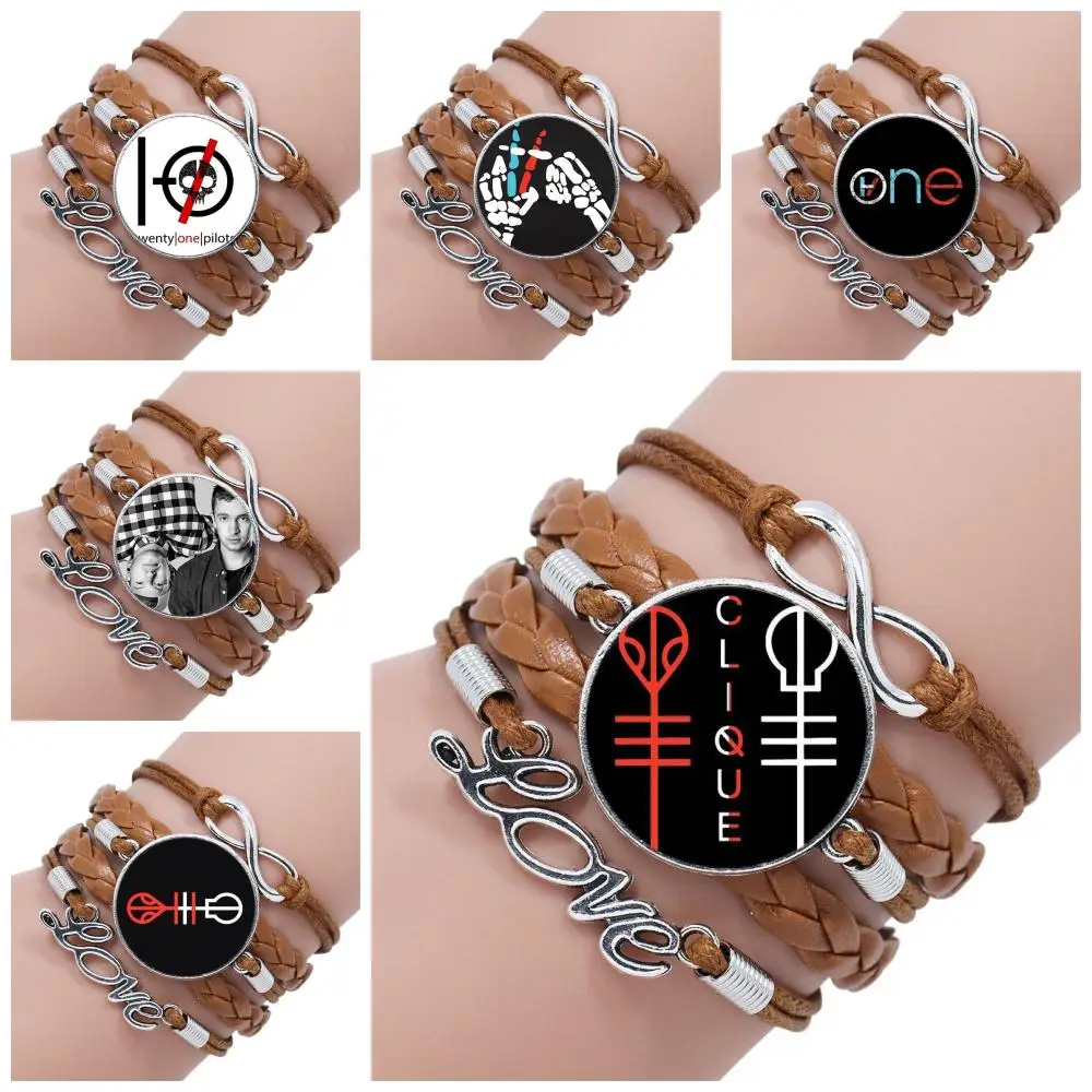 

For Women Gifts Boy Multilayer Black/Brown Leather Bracelet Bangle Twenty One Pilots Music Band