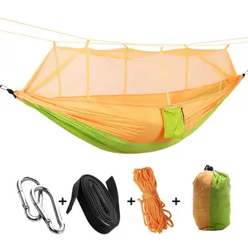 

Hot Sale Portable High Strength Parachute Fabric Camping Hammock Hanging Bed With Mosquito Net Sleeping Hammock