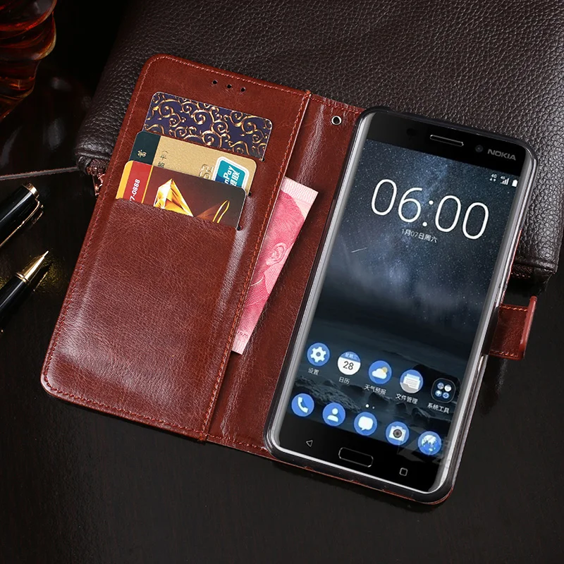 Itgoogo для Nokia 6 чехол Роскошный кожаный флип защитный телефона задняя крышка