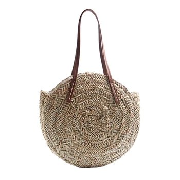 

Women Bohemia Wind Beach Circle Round Rattan Straw Summer Travel Shoulder Bags
