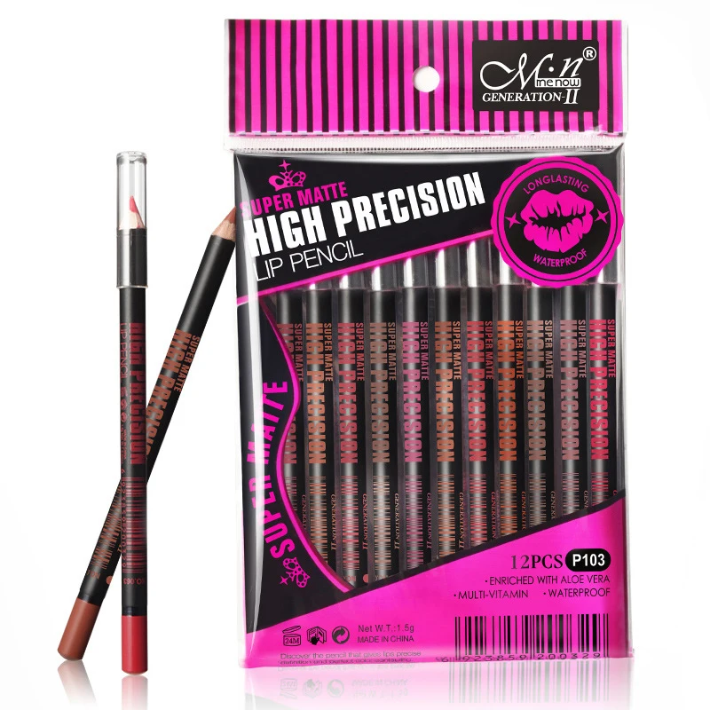 MENOW 12 Colors Lip Liner Set Matte Lip Pencil Long lasting Easy to