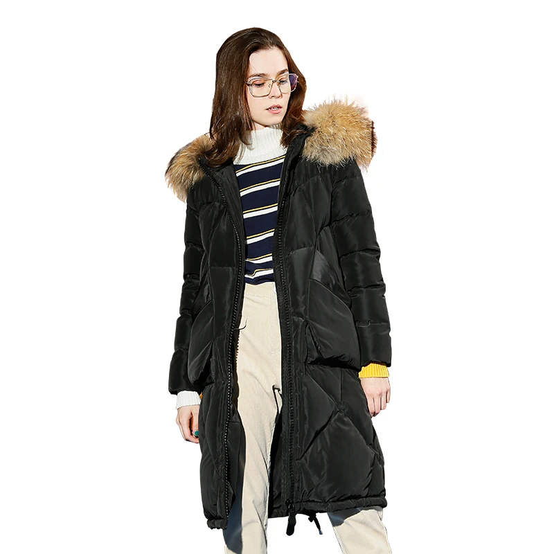 Koop Toyouth Vintage Bontkraag Dikker Lange Down Parka Jassen Fashion Solid Warm Winter Overjas Hooded Lange Jas