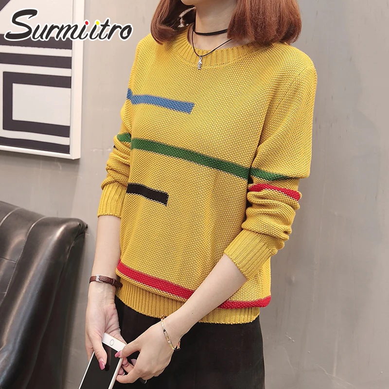 

Surmiitro Knitted Autumn Winter Sweater Women 2019 Casual Korean Ladies Long Sleeve Striped Tricot Jumper And Pullover Female