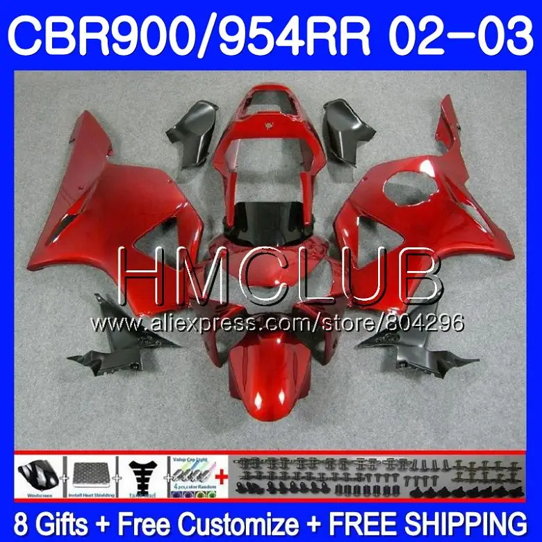 

Body For HONDA CBR900RR CBR 954 RR CBR900 RR CBR954RR 02 03 67HM.10 CBR954 RR CBR 900RR CBR 954RR 2002 2003 Fairing Glossy red