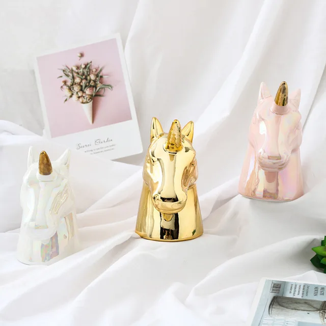 Nordic unicorn piggy bank ceramic crafts home decoration bedroom decorations piggy bank Decor Gift Living room decoration