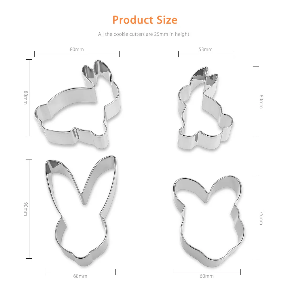 KUKI - FUN 4PCS Easter Bunnies Cookie Cutters Biscuit Pastry Fondant Cake Decorating Molds 