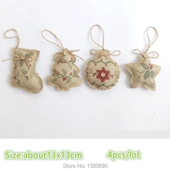 

4pcs Christmas Decoration Christmas Tree Pendant Hanging Linen with Pattern Pendant New Year Decoration for Home Party Supply