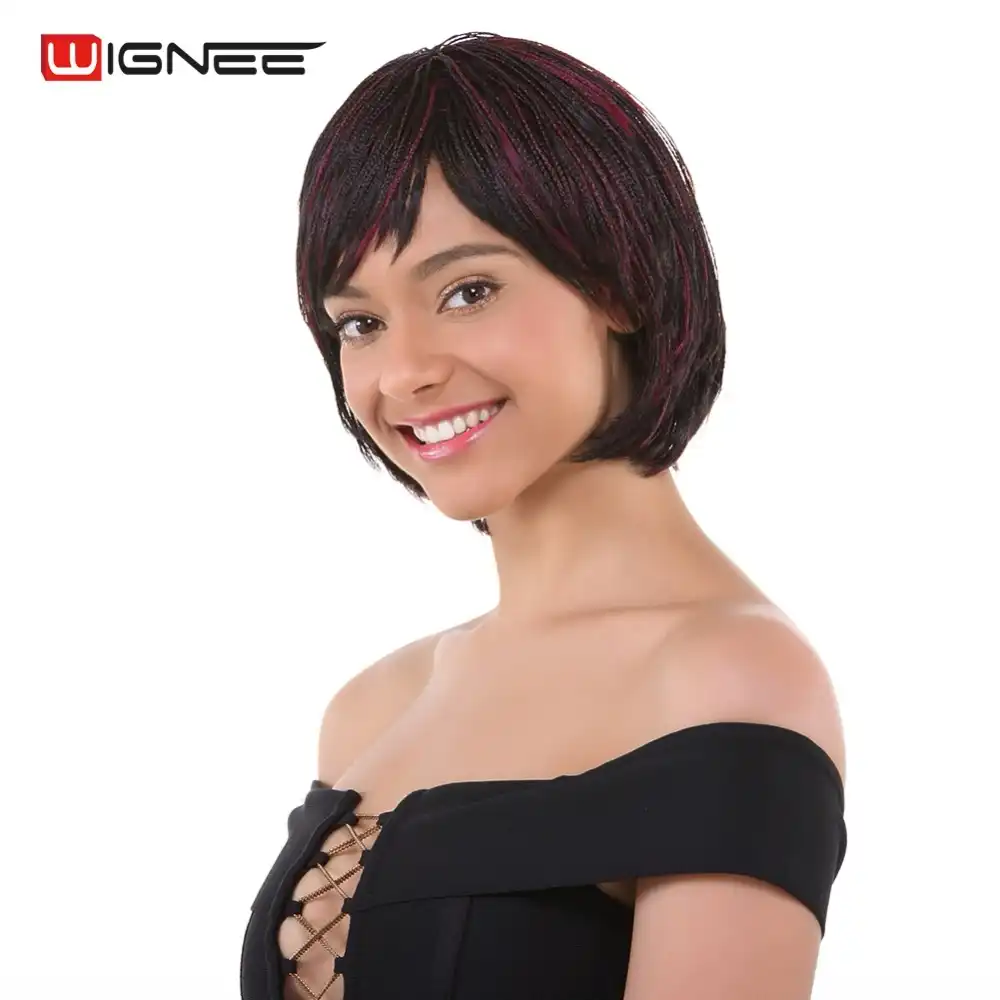 Wignee Mixed Color 1b Bug Braided Box Braids Wig With Bangs High