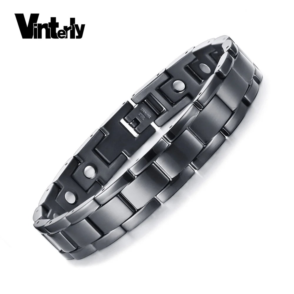 Vinterly Black Bracelet Men Stainless Steel Benefits Wrist