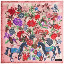

2016 Women Bandana Luxury Brand Scarf Warm Pushmina Cashmere Shawl Scarves Winter Horse in Flower Garden Foulard Echarpe 130 New
