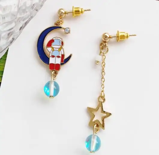 

free shipping 6 pair / lot fashion jewelry accessories new design metal star moon planet astronauts spaceman earrings women
