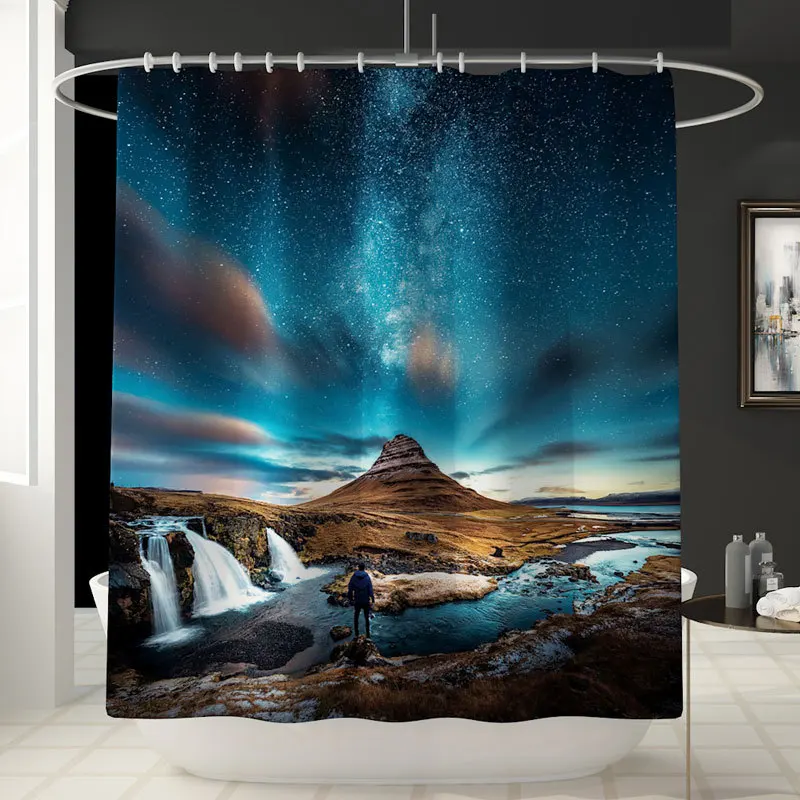 1pc shower curtain Аксессуары для ванной 4 шт./компл. занавески для душа+ коврик для ванной+ коврик для туалета Противоскользящий коврик ткань галактика занавеска с крючками YLS06 - Цвет: 1pc shower curtain