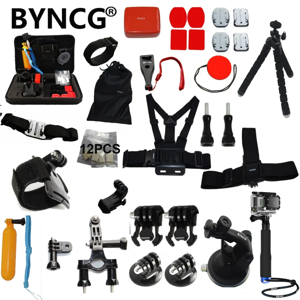 

BYNCG Accessories Set With Chest Head Helmet Strap Floating Monopod Selfie Stick Tripod EVA Case Kit for All Sport Action Camera