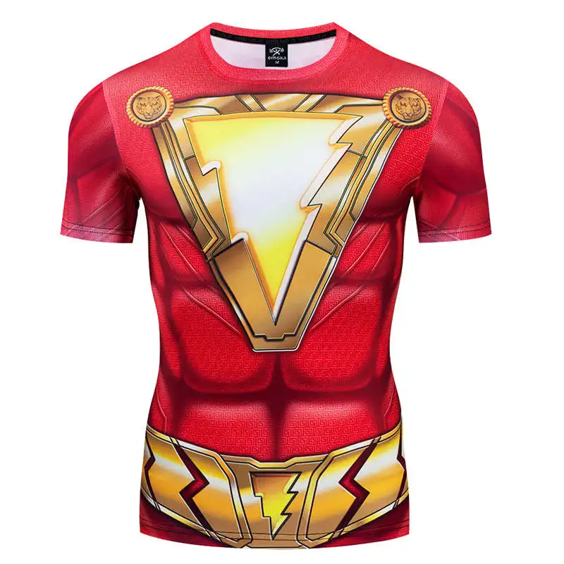 

Captain Marvel Shazam 2019 Mens Summer Gyms T Shirt Fitness Bodybuilding Muscle Male Short sleeve Tee Tops Clothing