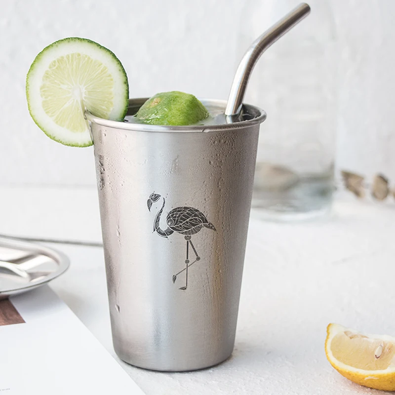 New Stainless Steel Beer Cup Pint Cup Tumbler Metal Tea Coffee Mug Flamingo Zebra Deer Animal Cold Water Beer Mugs (3)