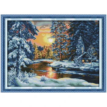 

Sunset Snow Counted Cross Stitch 11CT 14CT Blank Canvas Cross Stitch Set scenery Cross-stitch Kit Embroidery Needlework
