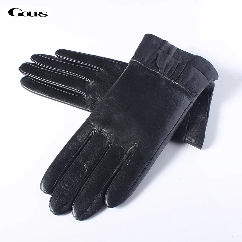 Gours осенне-зимние женские перчатки из натуральной кожи, женские черные модные перчатки из козьей кожи, теплые перчатки, Новое поступление GSL060