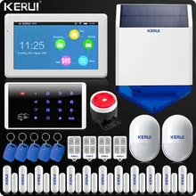 KERUI 7 Inch TFT Color Display WIFI GSM Alarm System Home Alarm Security kit Wireless Keypad Rfid Remote Control Solar Siren 120 wireless zones colorful display touch keypad gsm remote control alarm host panel for home security system